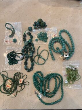 Lot of Green Bead Necklaces and Strands